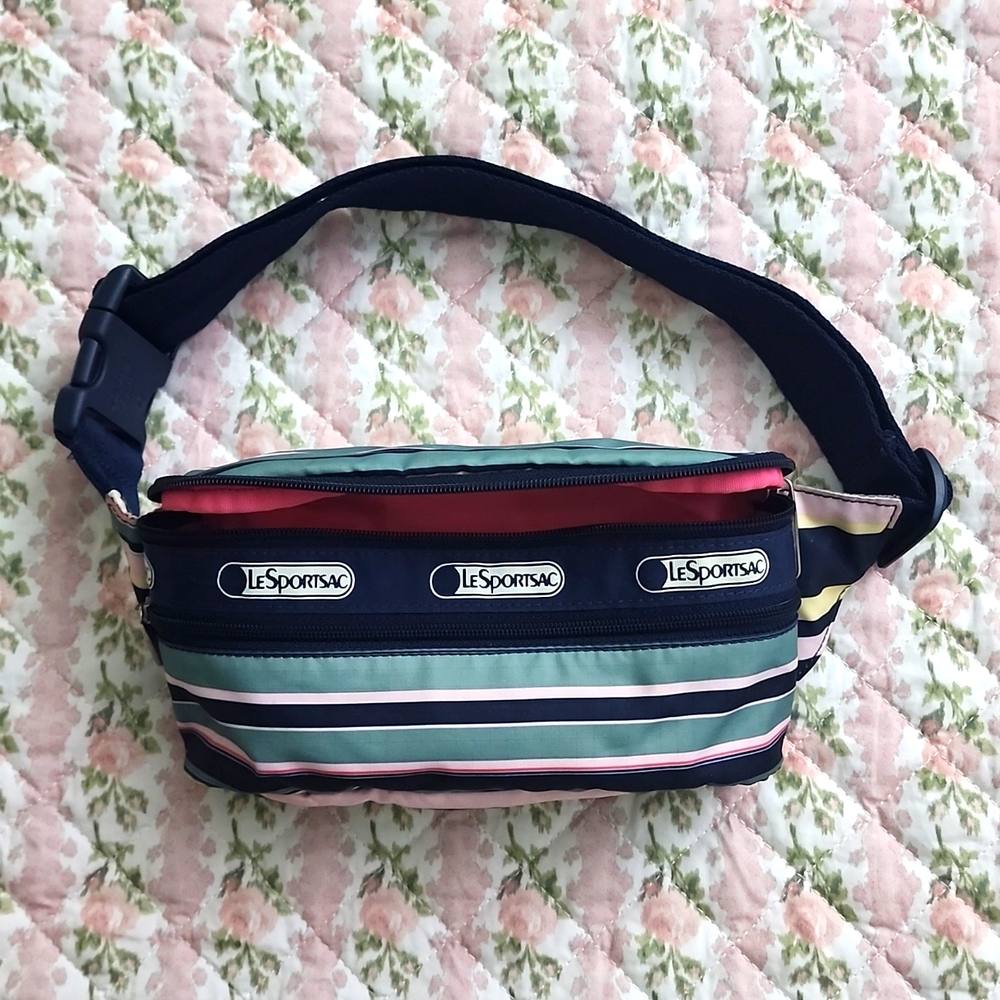Lesportsac waist bag stripes blue pink navy multicolor bum bag